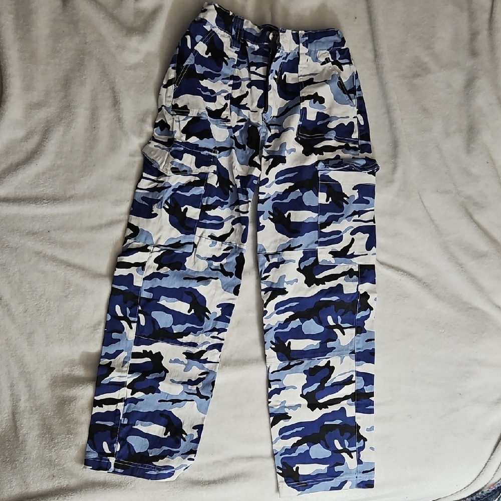 Almost Famous Navy and White Camouflage Cargo Pants